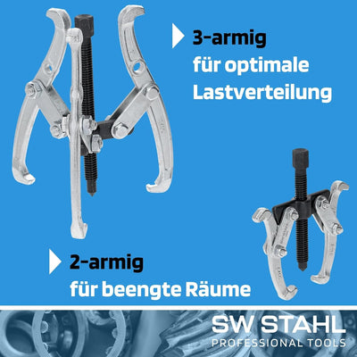 SW-Stahl 10405L KFZ-Abzieher Werkzeug I Lagerabzieher-Set 3-teilig I Abziehersatz zweiarmig 75mm und