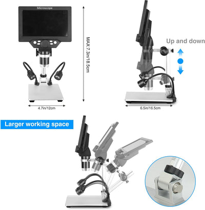 Koolertron LCD Digital Mikroskop, 7 Zoll 1080P USB Mikroskop mit Licht und Fernbedienung, Mikroskopk