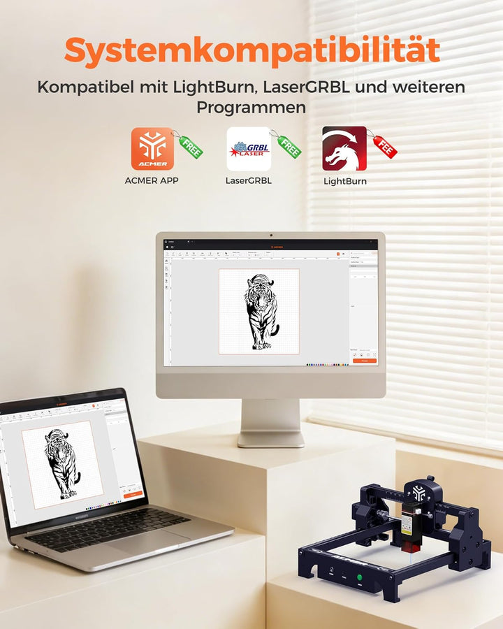 Acmer T1 3,5W Laser Gravur Maschine,Kompakter Laser Cutter für Werkstatt,130×130mm,10000 mm/min,0,01