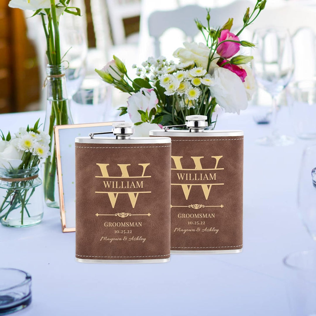 5 Stück Flachmann mit Gravur, Edelstahl Hip Flask Personalisiert mit Eigenem Text für Trauzeugen Ges