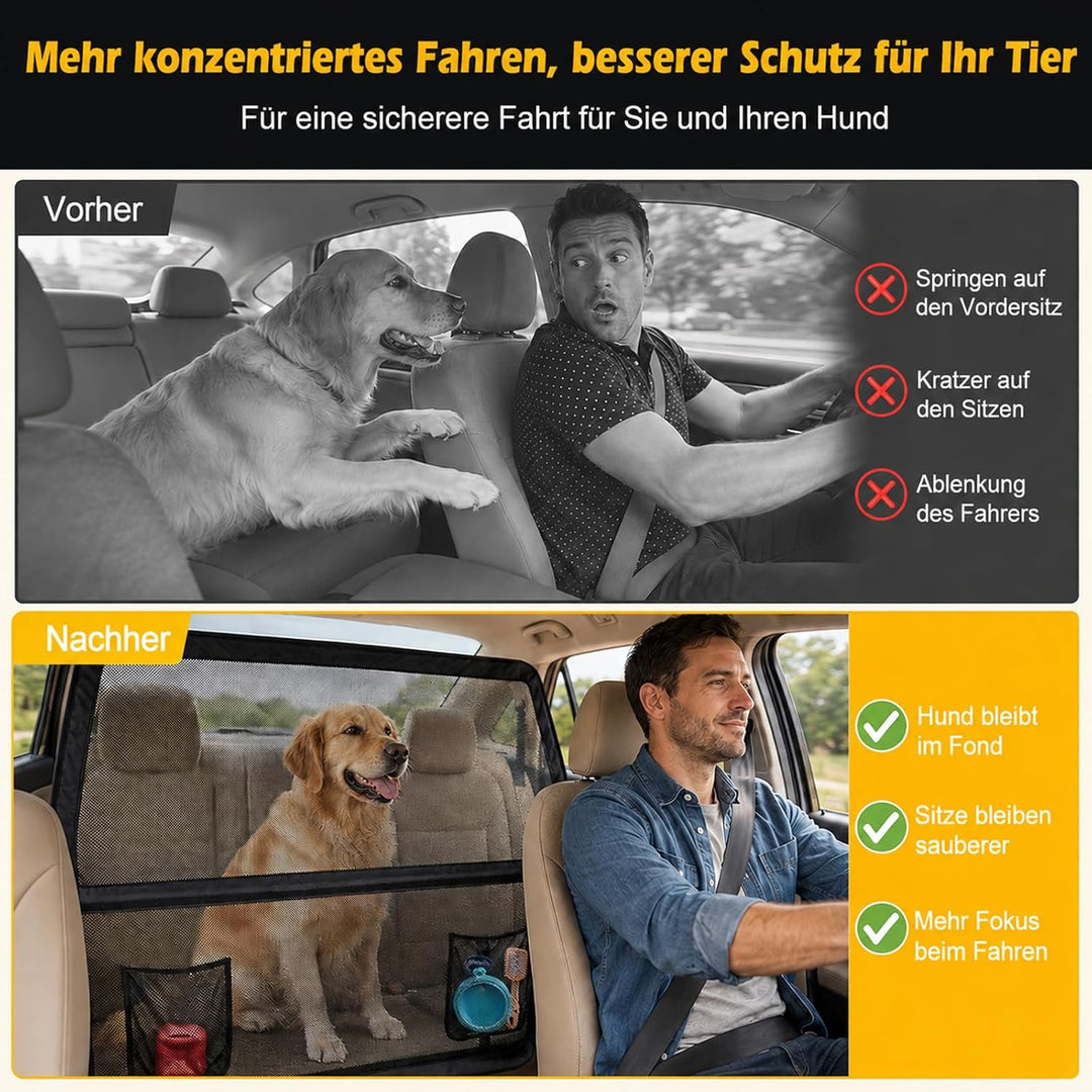 Hundegitter Auto Rücksitz &amp; Kofferraum, 142x81cm Universal Trenngitter Kofferraum Hund mit Kausicher