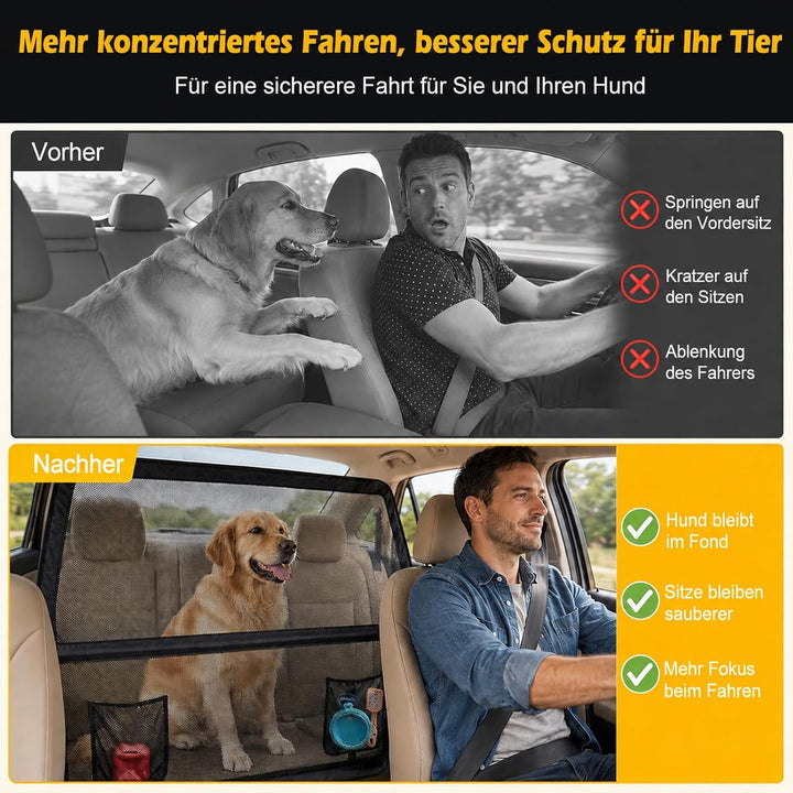 Hundegitter Auto Rücksitz &amp; Kofferraum, 142x81cm Universal Trenngitter Kofferraum Hund mit Kausicher