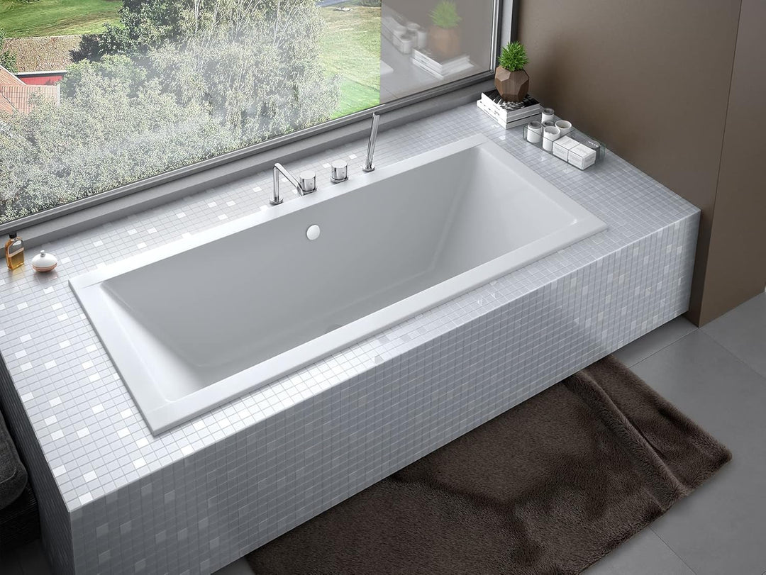 BADLAND Badewanne Original Weiss Acryl Wanne Rechteck QUADRO SLIM 165x75 KOMPLETTSET SET mit Premium