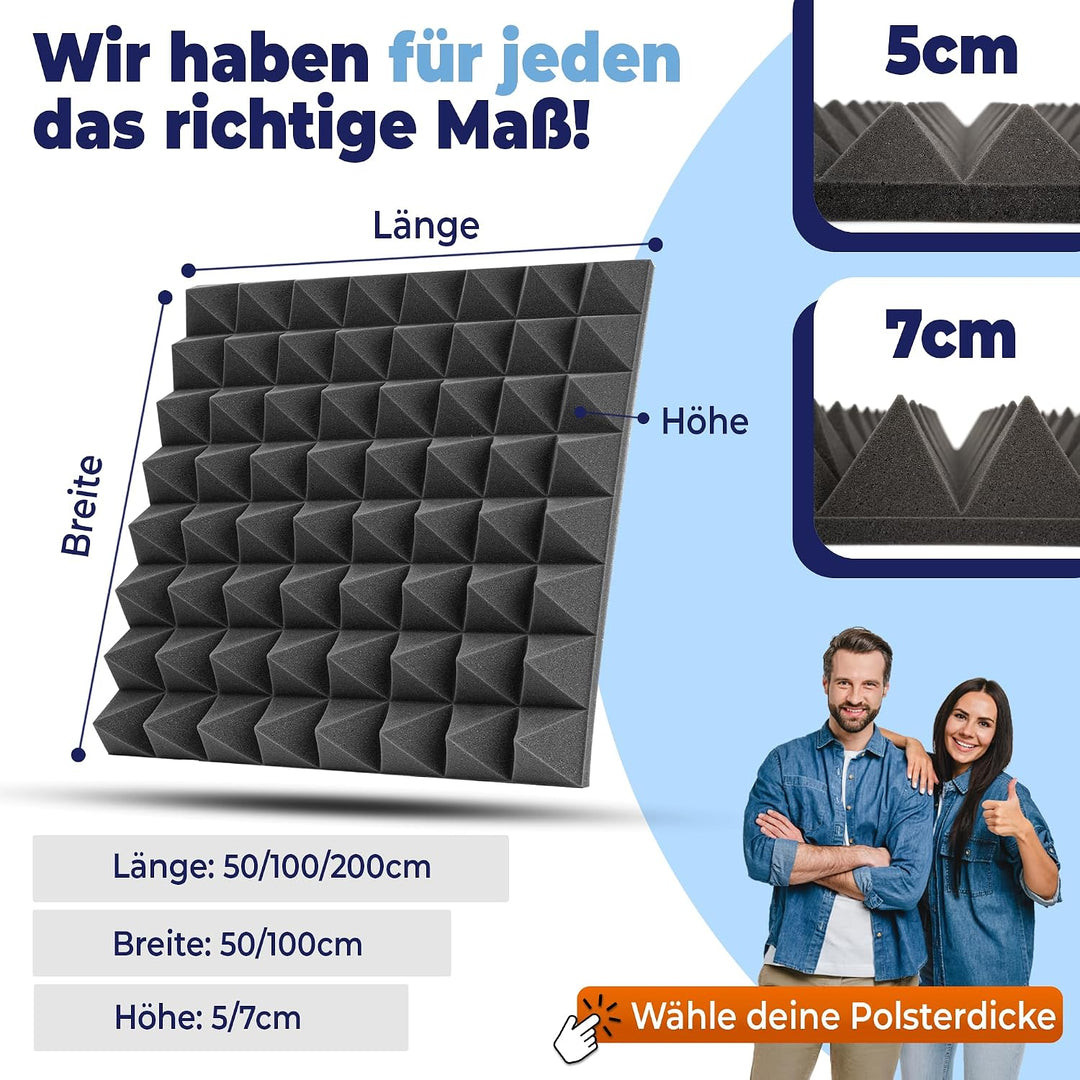 saarschaum Akustikschaumstoff Paneele – Effektive Schallabsorption – Pyramidenschaumstoff 200 x 50 x