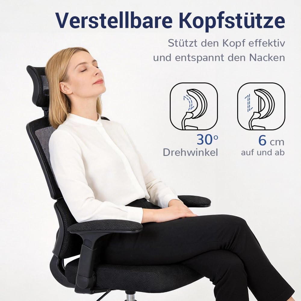 Ergonomischer Bürostuhl, Lendenwirbelstütze, höhenverstellbarer Chefsessel, Drehstuhl, Netzstuhl (Bl