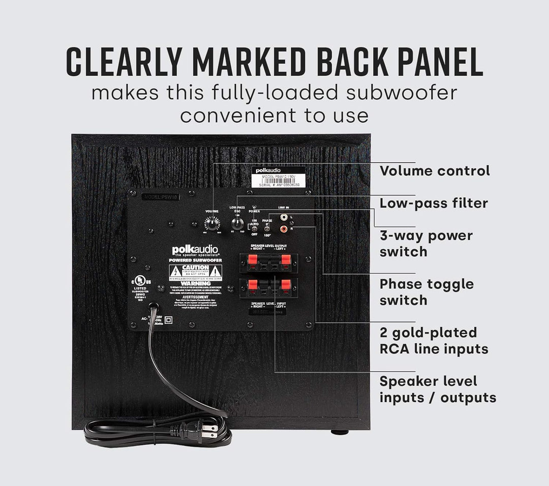 Polk Audio PSW10 Active Subwoofer (50 W, aktiver Subwoofer, 35-200 Hz, 100 W, 25,4 cm, 25,4 cm (10 Z