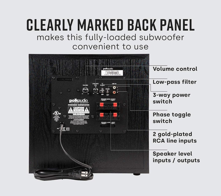 Polk Audio PSW10 Active Subwoofer (50 W, aktiver Subwoofer, 35-200 Hz, 100 W, 25,4 cm, 25,4 cm (10 Z