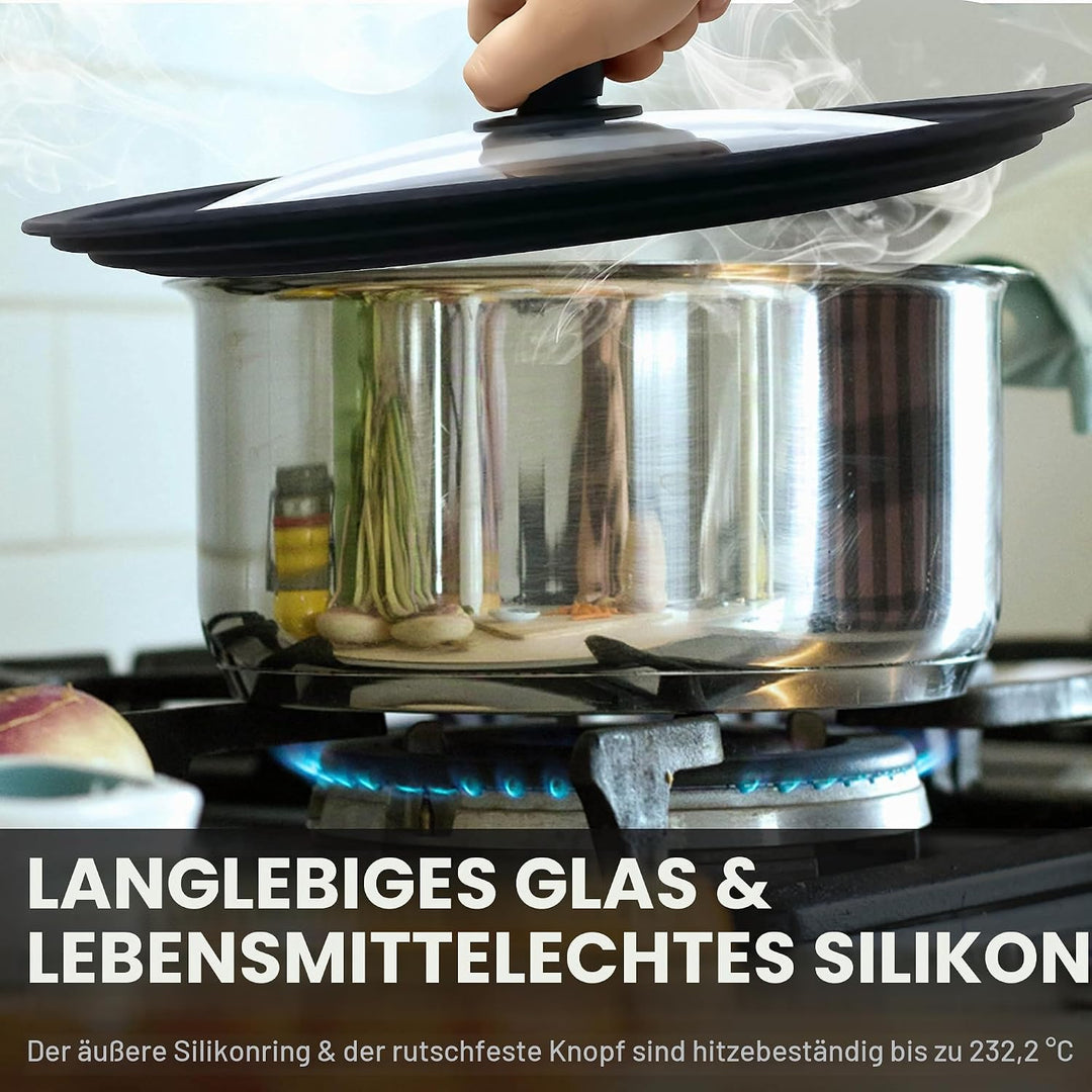 Anaeat Silikon-Universaldeckel für Töpfe, Pfannen und Pfannen – Abdeckung aus gehärtetem Glas mit hi