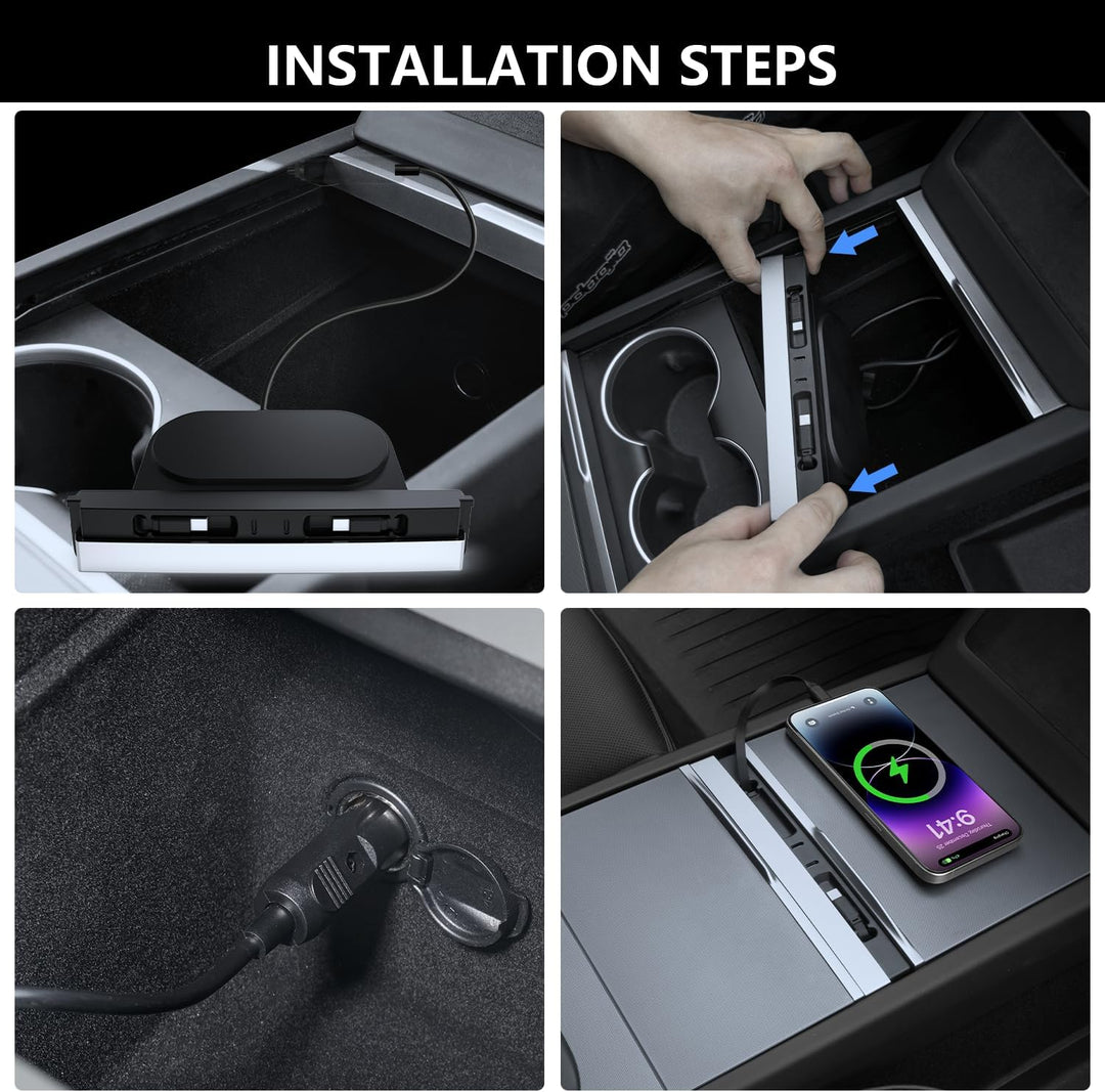 USB Hub für Tesla Model Y Juniper 2025-2026 und Model 3 Highland 2024-2025, 135W Zwei Ausziehbare Ty