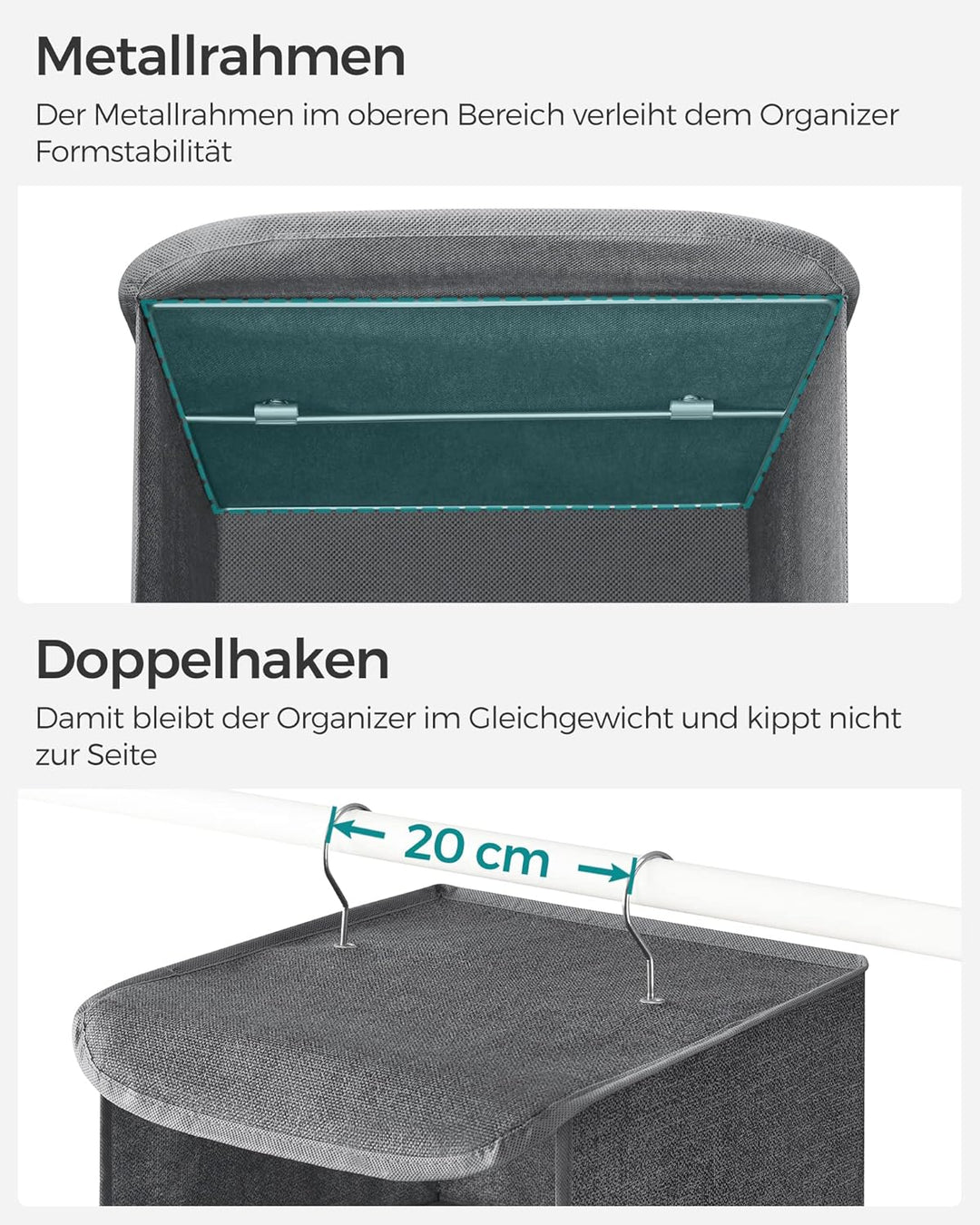 SONGMICS Hängeorganizer, Schrank-Organizer, Hängeregal, Hängeaufbewahrung, faltbar und platzsparend,