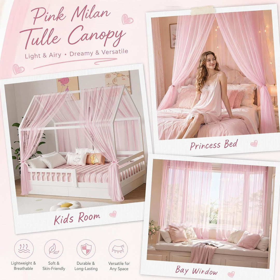 2 Stück Hausbett Himmel Set, Musselin Betthimmel für Kinderbett, weicher &amp; atmungsaktiver Baldachin