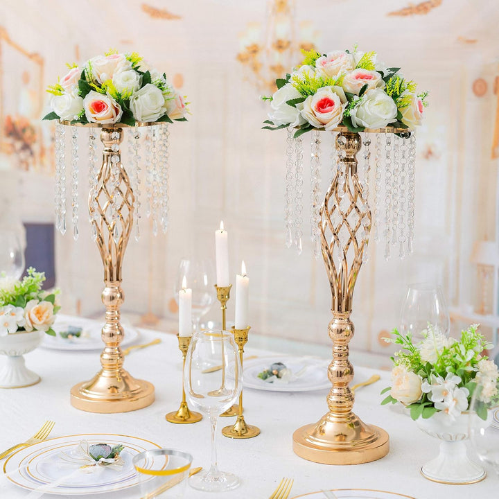 Sziqiqi 2 Stück Hochzeitsvase für Tische, 55 cm Hohe Metall-goldvasen mit Kristallperlenkette für Ho