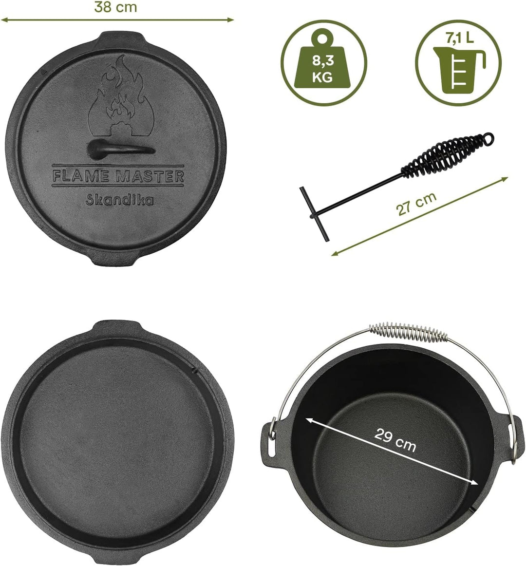 Skandika Dutch Oven Flame Master 7,1 L | Gusseisen Topf zum Kochen, inkl. Rezeptbuch der Sauerländer