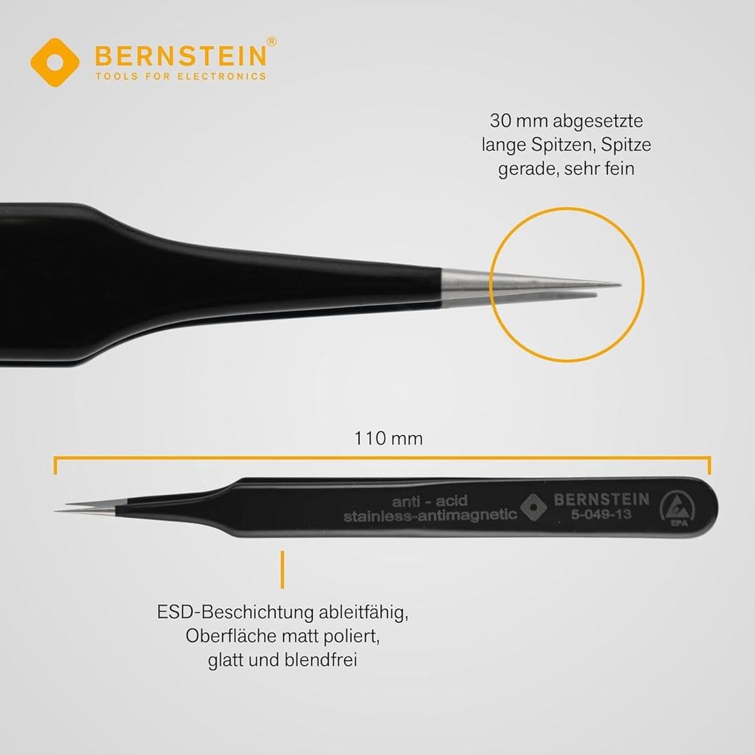 BERNSTEIN ESD Pinzetten Set 6 tlg. | Präzisionspinzette spitz gebogen, entgitterwerkzeug plotter, lö