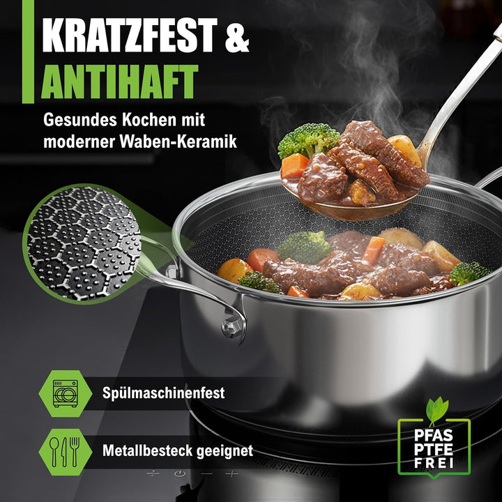 Schmortopf kratzfeste Antihaft-Waben-Keramikbeschichtung - 4,7 Liter, Ø 24×12 cm, 2,5 kg - modernen