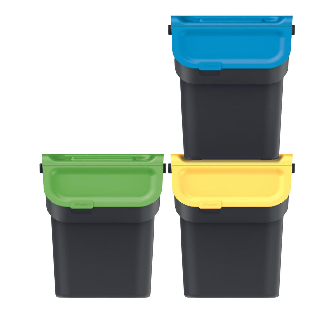 Keden Kaddi Q Mülltrennsystem 3x20L Set mit Aktivkohlefilter, Mülltrennungsbehälter mit Deckel Recyc