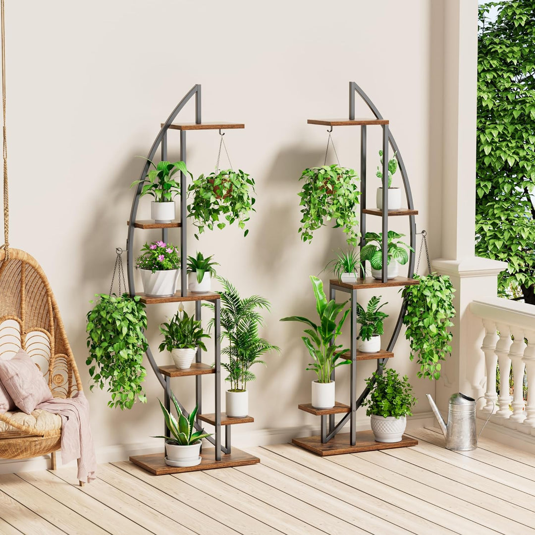 BACEKOLL 6 Ebenen Blumenständer 160cm - Metall-Holz Pflanzenregal - Innen & Aussen Blumentreppe - De
