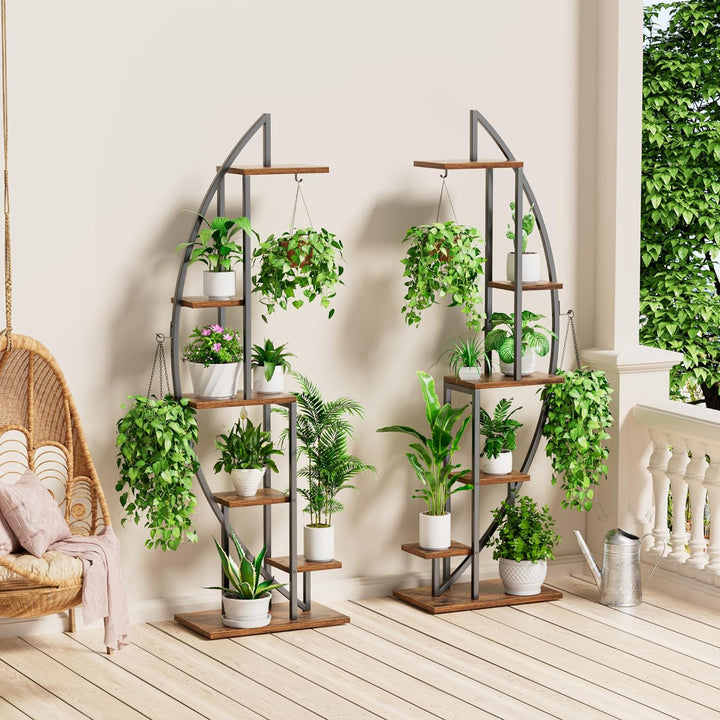 BACEKOLL 6 Ebenen Blumenständer 160cm - Metall-Holz Pflanzenregal - Innen & Aussen Blumentreppe - De
