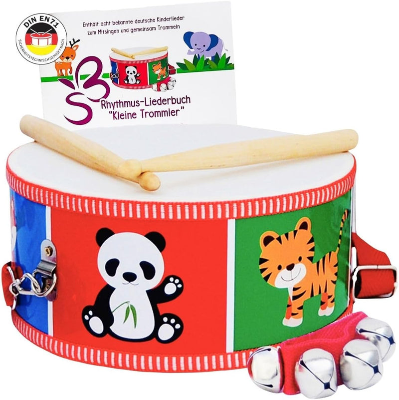 SCHMETTERLINE® | Kindertrommel – Trommel aus Holz inkl. Glockenarmband, Trommelbuch – Trommel für Ki
