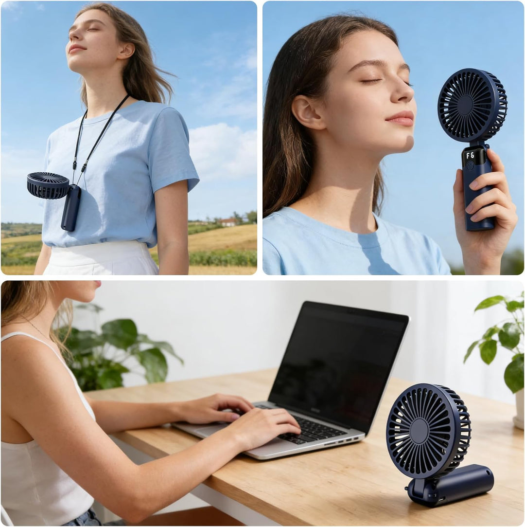 Handventilator, Tragbarer Mini Ventilator mit 4000mAh Akku, 6 Geschwindigkeitsstufen, 90° Faltbar Ha