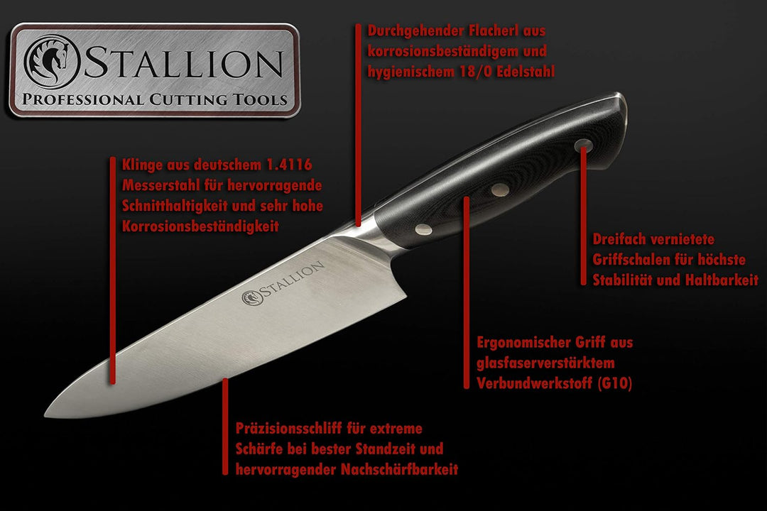STALLION Professional Messer Nakirimesser 16,5 cm - Klinge aus deutschem 1.4116 Messerstahl und Grif