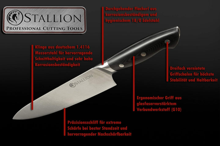 STALLION Professional Messer Nakirimesser 16,5 cm - Klinge aus deutschem 1.4116 Messerstahl und Grif