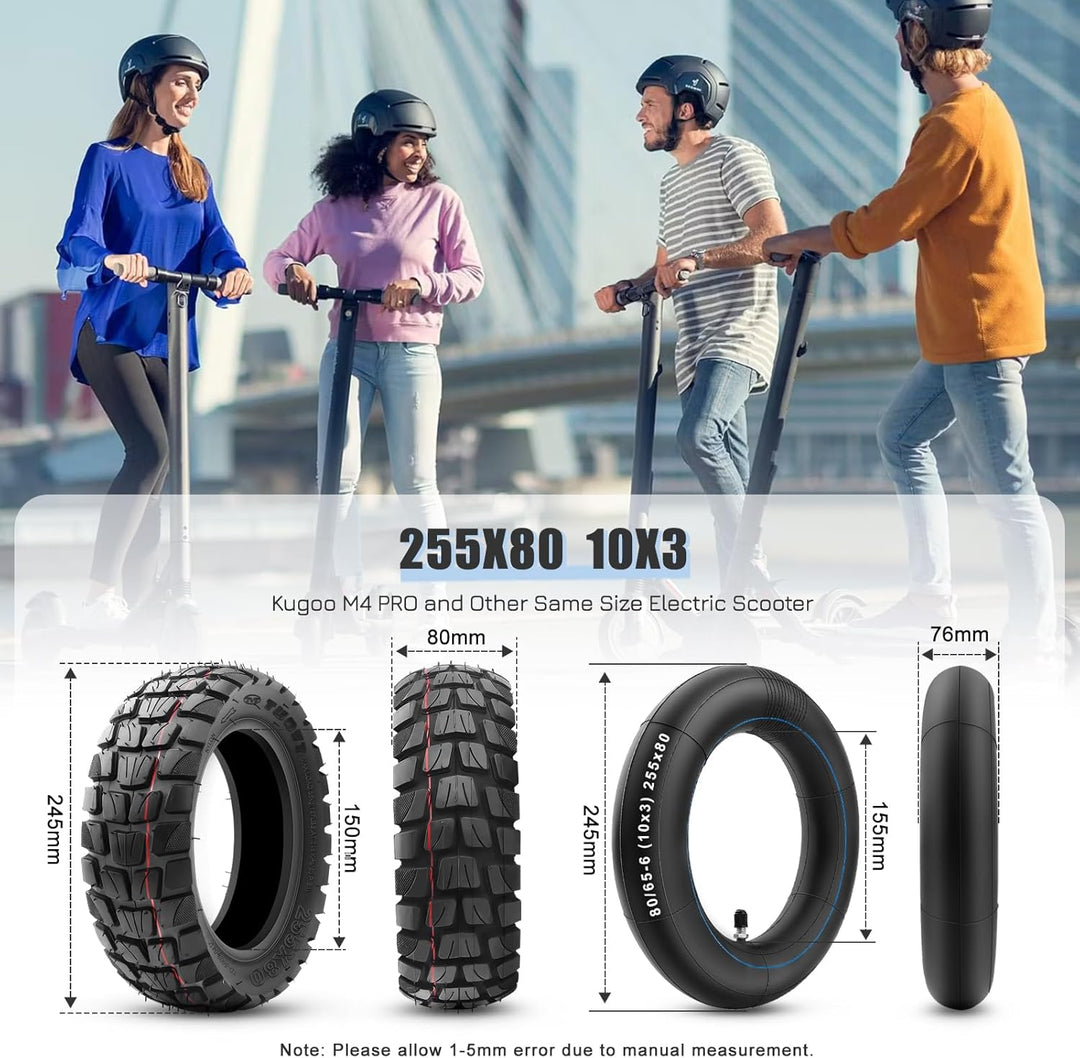 255x80 Reifen und Schlauch mit Silber Ventil Gerade, 10 x 3 Zoll Offroad Ersatzreifen Schlauch E Sco