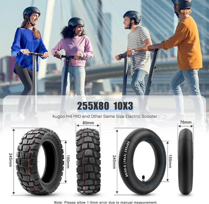 255x80 Reifen und Schlauch mit Silber Ventil Gerade, 10 x 3 Zoll Offroad Ersatzreifen Schlauch E Sco