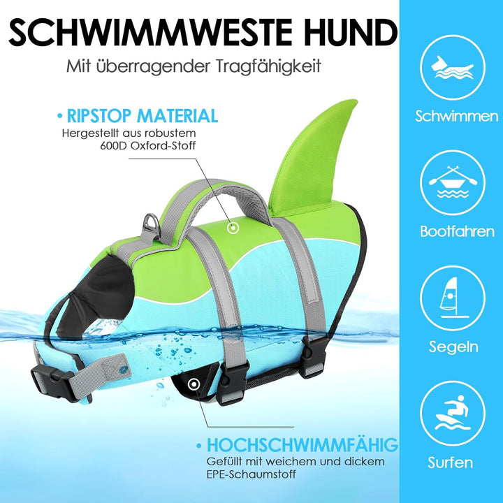 AOFITEE Schwimmweste Hund Klein, Verstellbar Hunde Schwimmweste Hai, Ripstop Hundeschwimmweste Klein