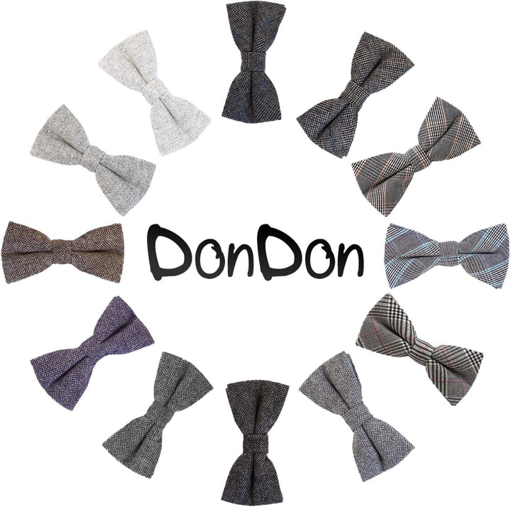 DonDon Herren Fliege 12 x 6 cm kariert gebunden und stufenlos justierbar aus Baumwolle im Tweed Styl