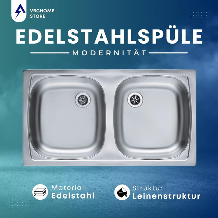 VBChome: Doppelbecken Einbauspüle 780 x 435 mm Camping Küchenspüle - Leinenstruktur Alveus Basic 160