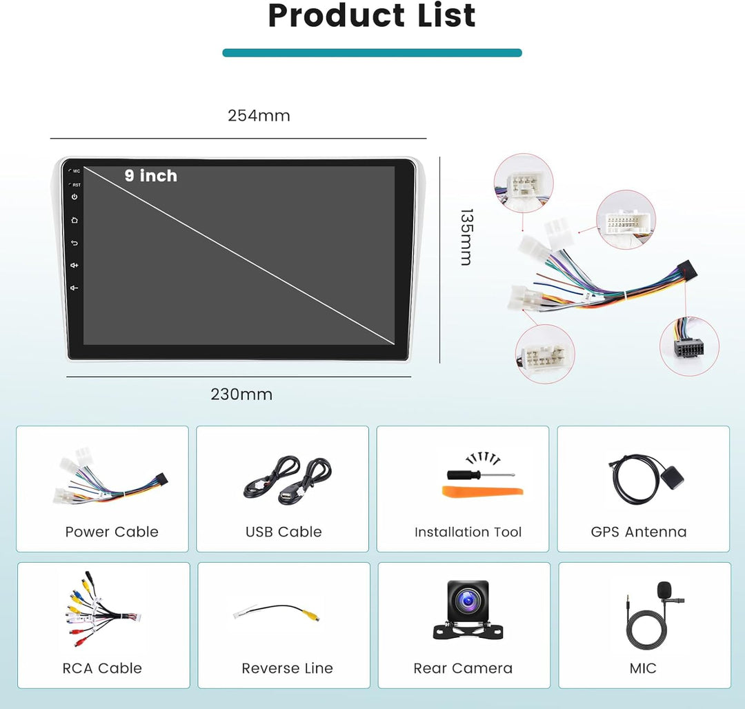 Hikity 2G 64G Android 15 Autoradio Für Toyota Avensis T25 2002-2008 mit Wireless Carplay Android Aut