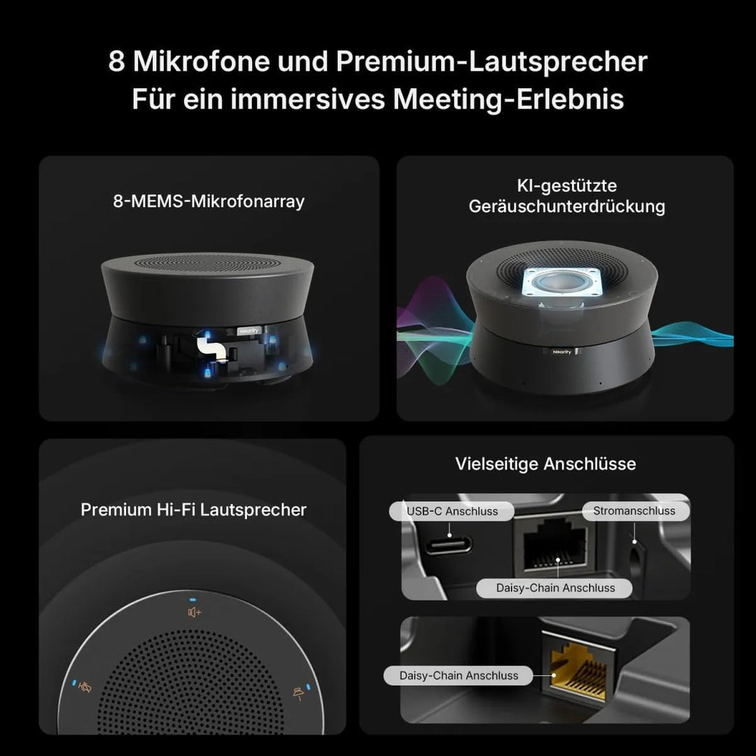 NEARITY A20S Konferenzlautsprecher und Mikrofon, USB Speakerphone mit 8 Mics 16ft Voice Pickup, AI 2