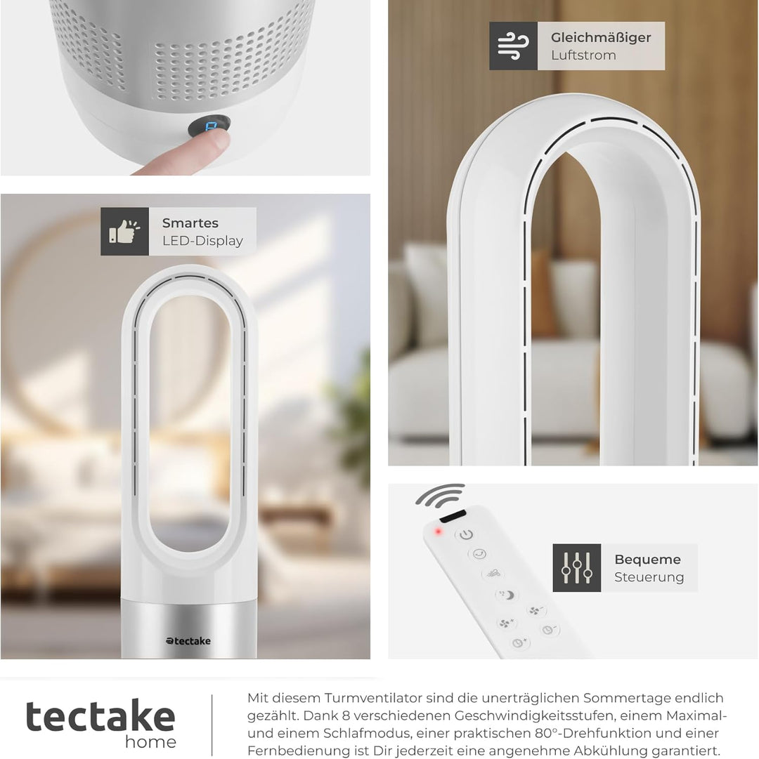 tectake® rotorloser Ventilator mit Fernbedienung, Turmventilator, cooling ace Lüfter, Luftkühler, mo