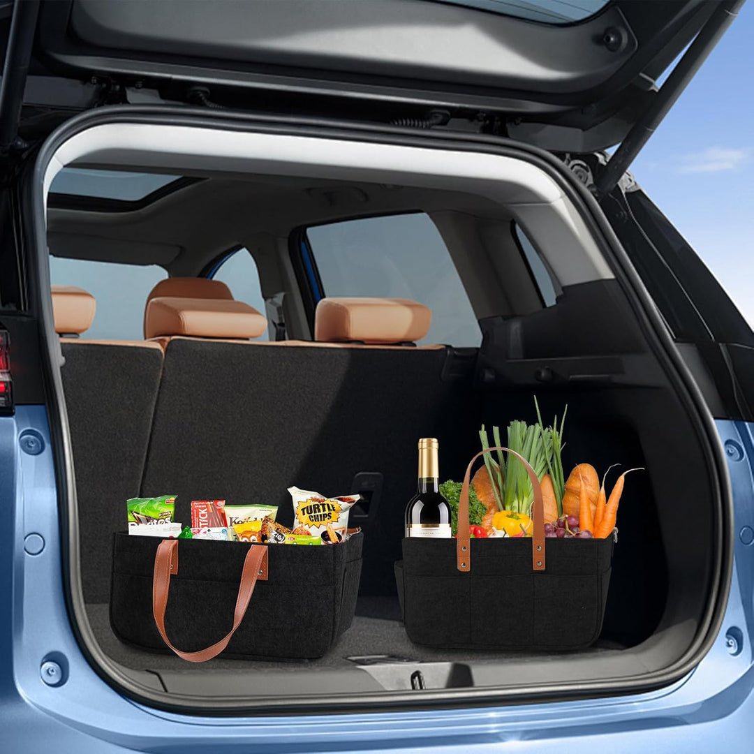 2er Filztasche Einkaufskorb, 16L Filztasche Einkaufstasche mit Fächern Shopper für Outdoor Trips, Pi