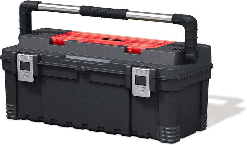 Keter 17181010 Werkzeugbox Master Pro Serie Tool Box 26 Zoll metal latch, Kunststoff, rot/silber