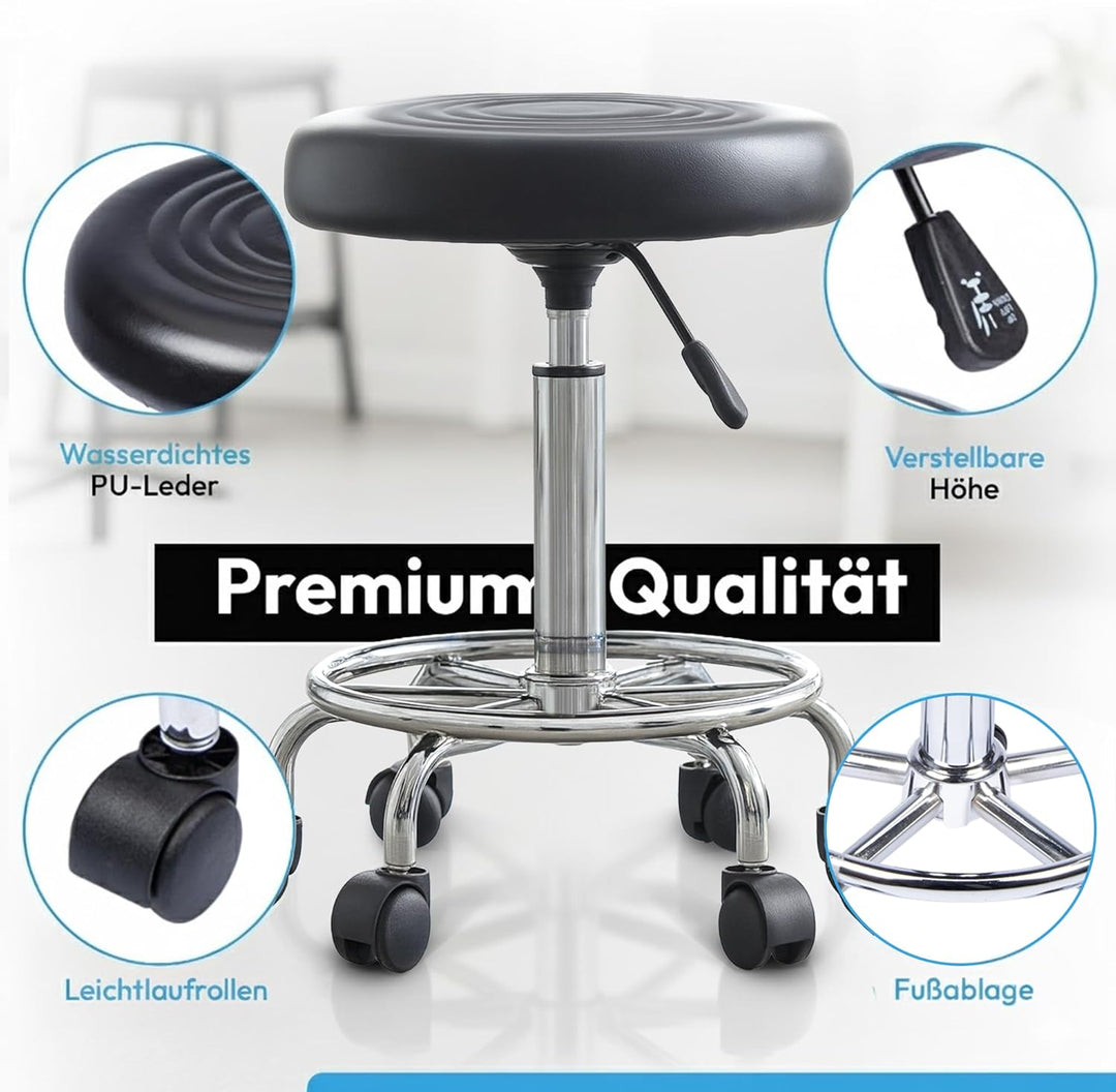GOODS+GADGETS Ergonomie rollbarer Arbeitshocker Drehhocker Barhocker Praxishocker Rollhocker höhenve
