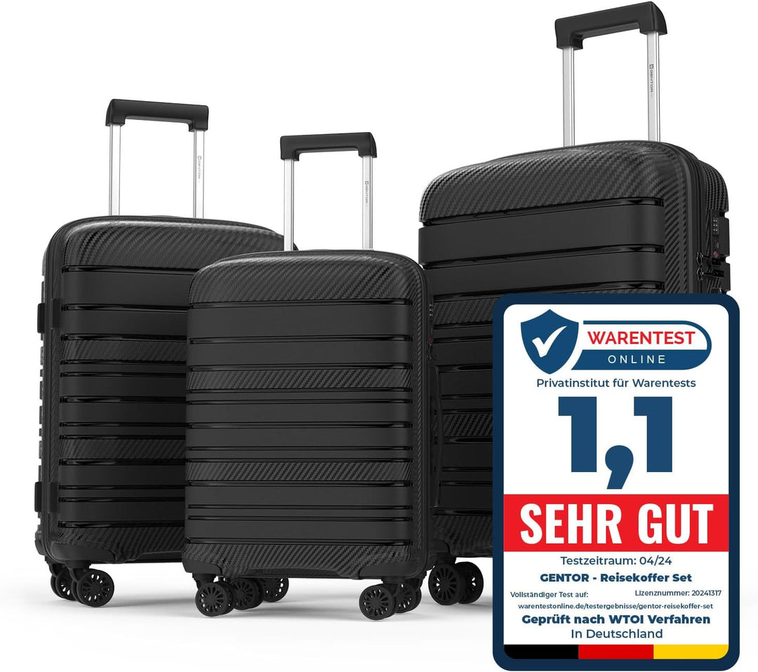 GENTOR Koffer Set 3er Reisekoffer mit Rollen Carbonoptik 3-Teilig Hartschalenkoffer Trolley mit TSA-