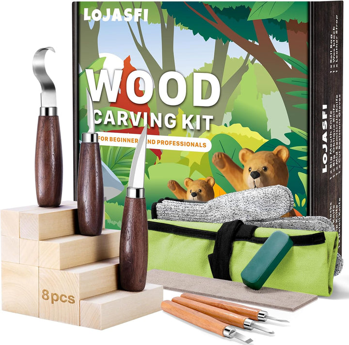 Holz Schnitzwerkzeug Set für Kinder und Anfänger, Holz Schnitzen Set mit 8PCS Lindenholz, Holzschnit