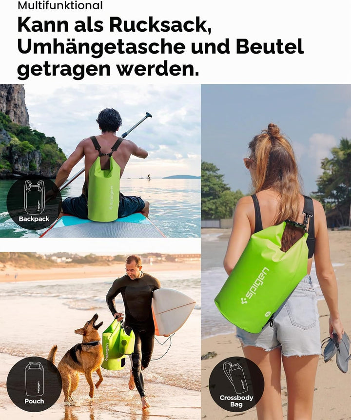 Spigen Aqua Shield wasserdichte Tasche Set [20L+2L] Dry Bag wasserfester Rucksack Beutel für Strand