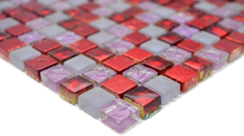 Mosaik Fliese Transluzent rot pink weiss Glasmosaik Crystal Resin matt für WAND WC KÜCHE FLIESENSPIE