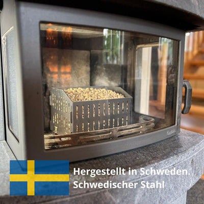 USEFUL SWEDEN Pelletbrennkorb – Verbrennen von Holzpellets im Holzofen oder im offenen Kamin, Schwed