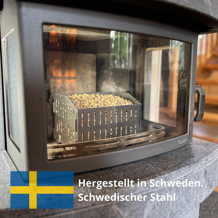 USEFUL SWEDEN Pelletbrennkorb – Verbrennen von Holzpellets im Holzofen oder im offenen Kamin, Schwed