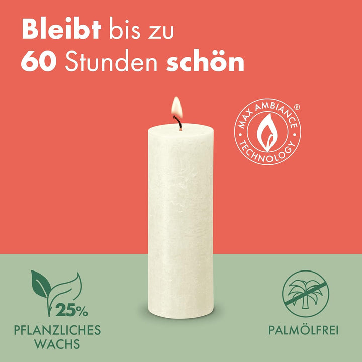 Bolsius Rustik Stumpenkerzen - Fading Metallic - Elfenbein & Champagner - 4er Pack - 13 x 7 cm - Lan