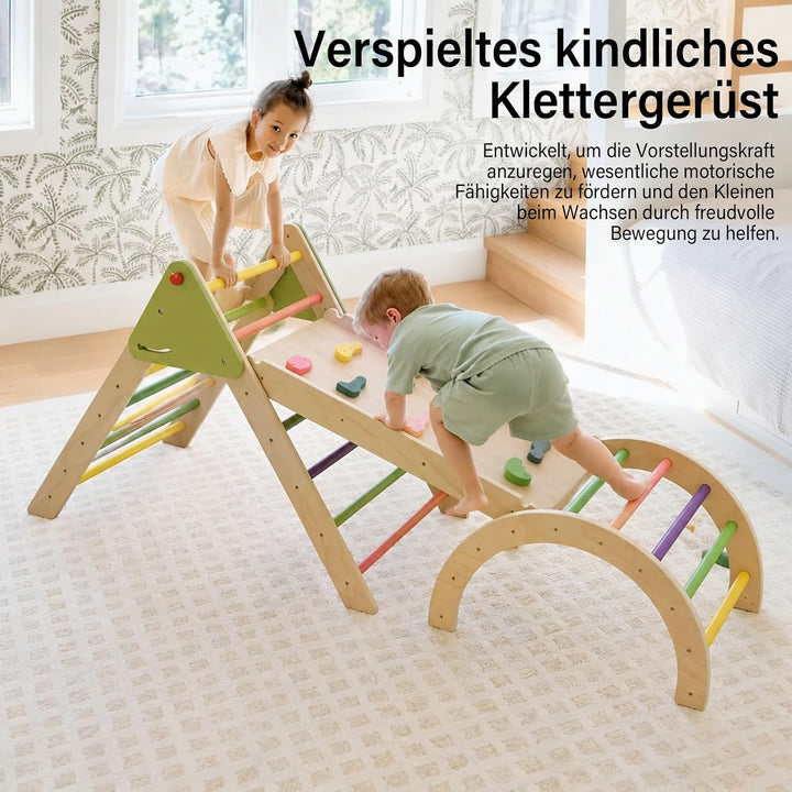 Klettergerüst Indoor Spielset 7-in-1 Klettergerüst mit Rutsche,Bogen für Kleinkinder und Kinder