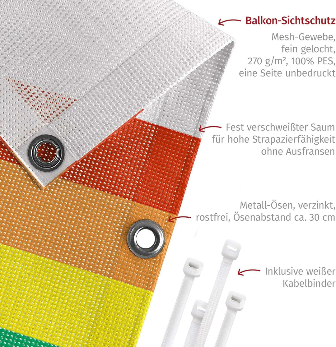 Balkon Sichtschutz Streifen 75 x 150 cm inkl. Kabelbinder Wetterfest Blickschutz Balkonverkleidung B