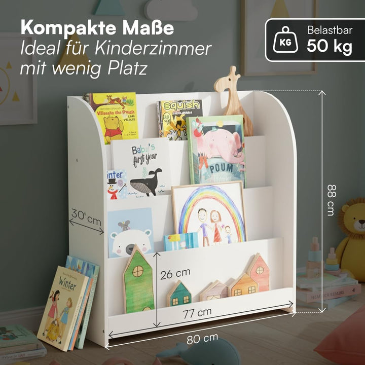 Bellabino Baru Bücherregal Kinder – Montessori Bücherregal mit 4 breiten Fächern – Kinder Bücherrega