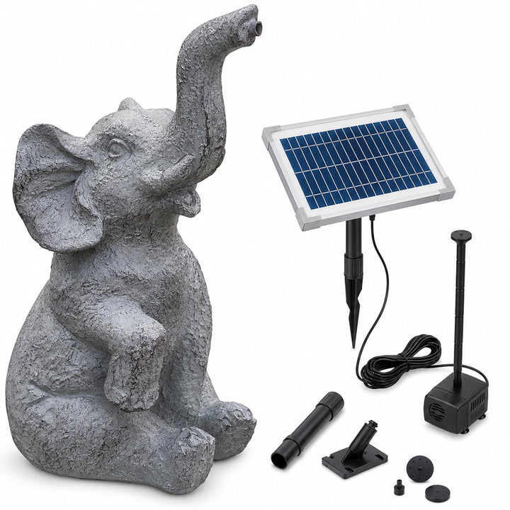 Esotec Solar Wasserspeier Set sitzender Elefant LUMI, H=17,5cm, Wasserspiel mit Teichpumpe 250l/h, S