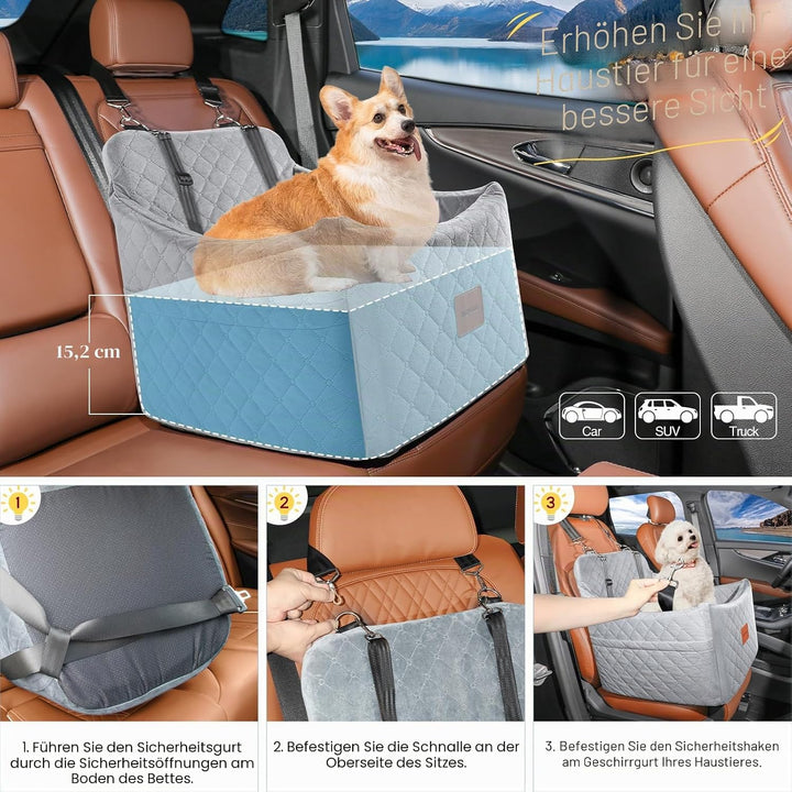 Hunde Autositz für kleine bis mittlere Hunde, Waschbarer hundesitz Auto mit Aufbewahrungstaschen, An