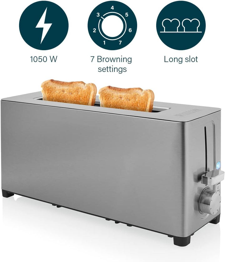 Princess 142401 Steel Toaster Langer Schlitz - 7 einstellbare Stufen - 1050 W 2 Toasts Langer Schlit